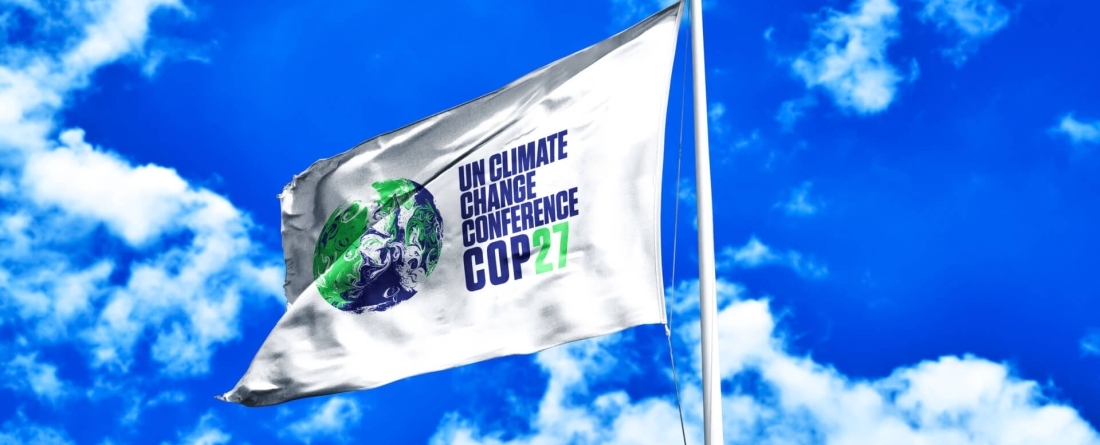 picture of COP27 logo on a flaf