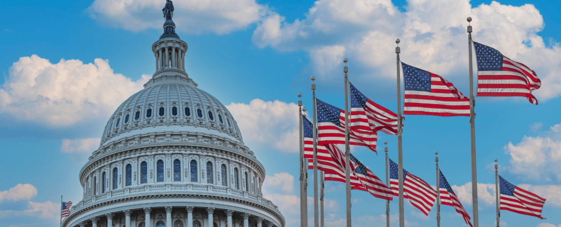 Congress building with american flags surrounding