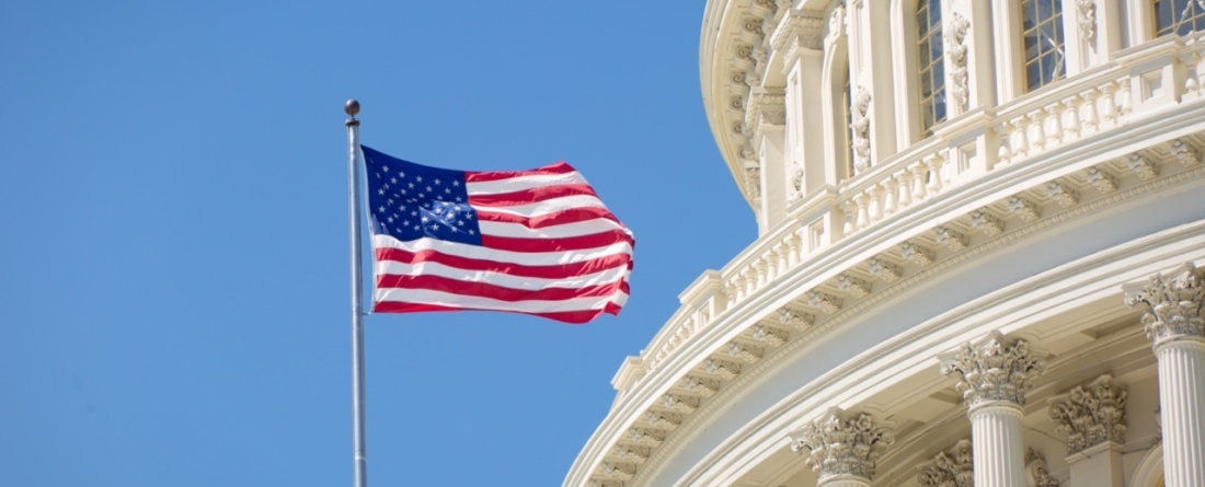 picture of the American flag in front of the U.S. Congressional building